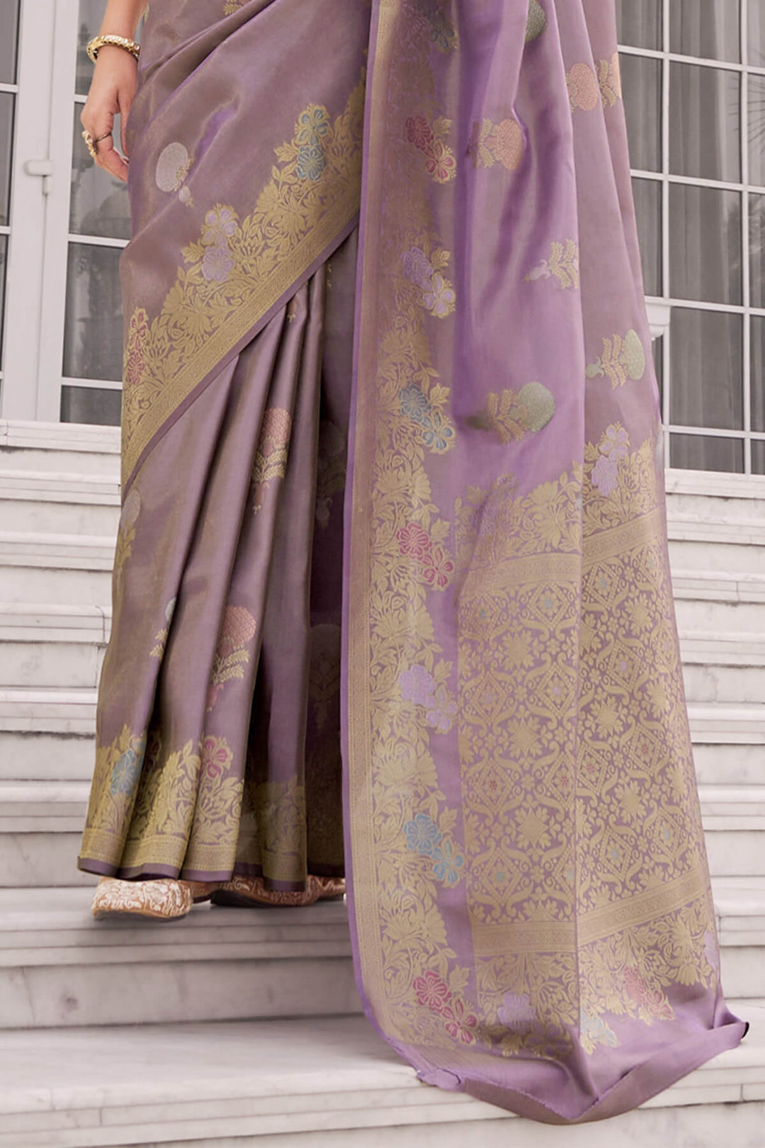 Dusky Purple Zari Woven Banarasi Tissue Silk Saree