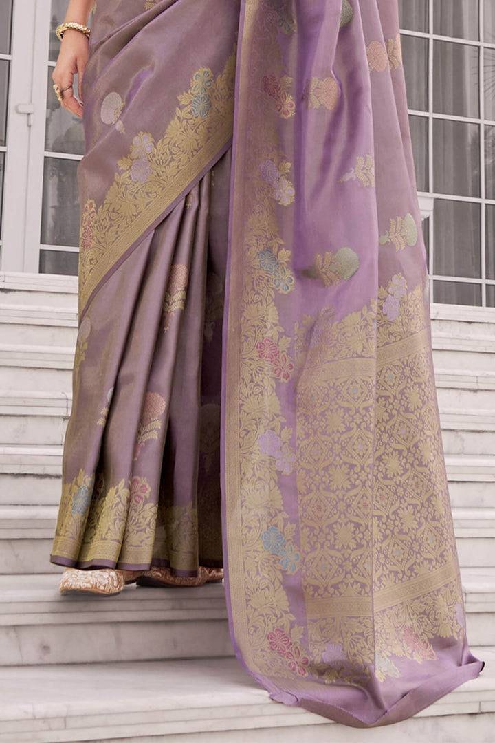 Dusky Purple Zari Woven Banarasi Tissue Silk Saree