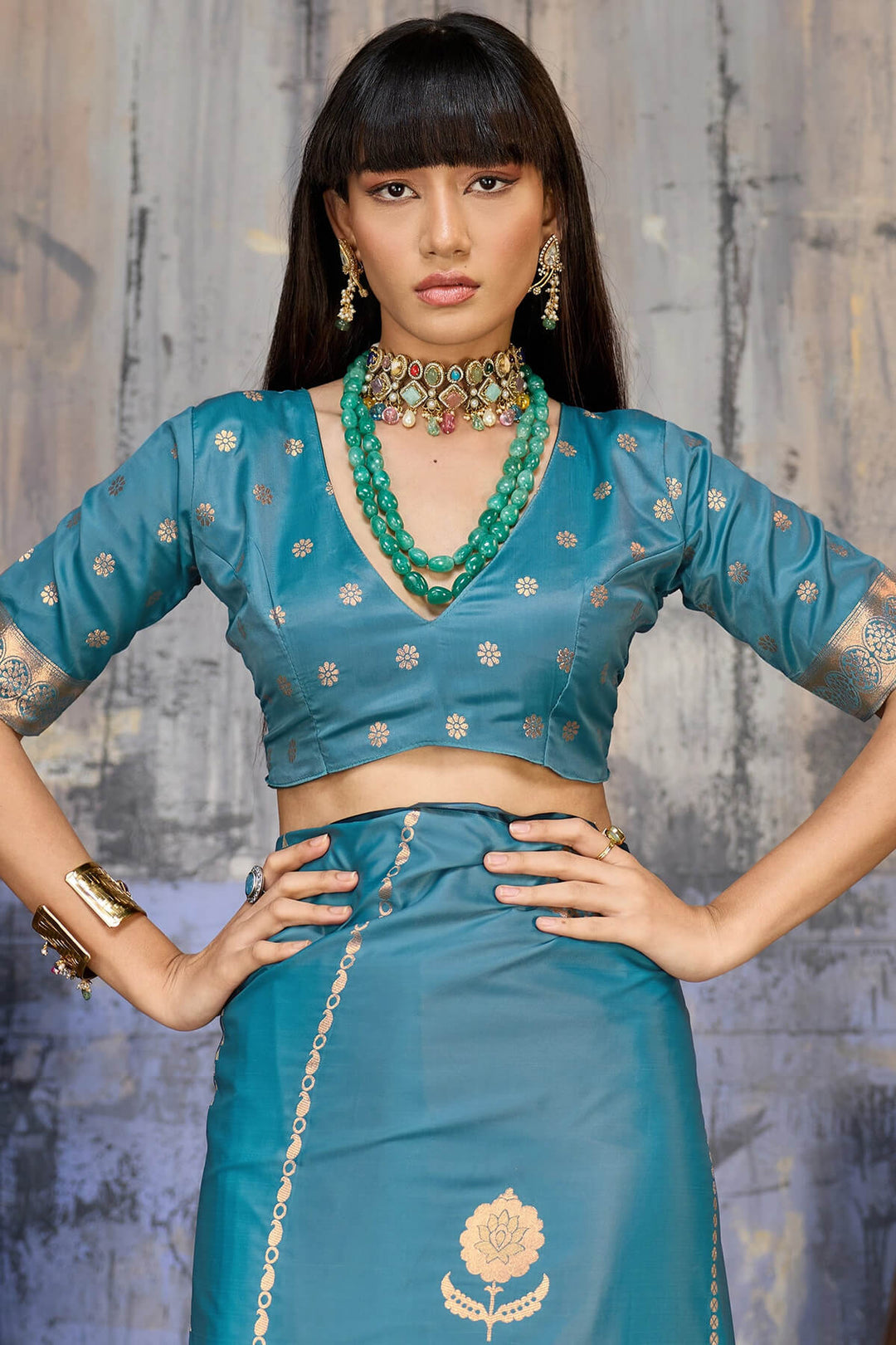Dusty Blue Zari woven Banarasi Satin silk saree