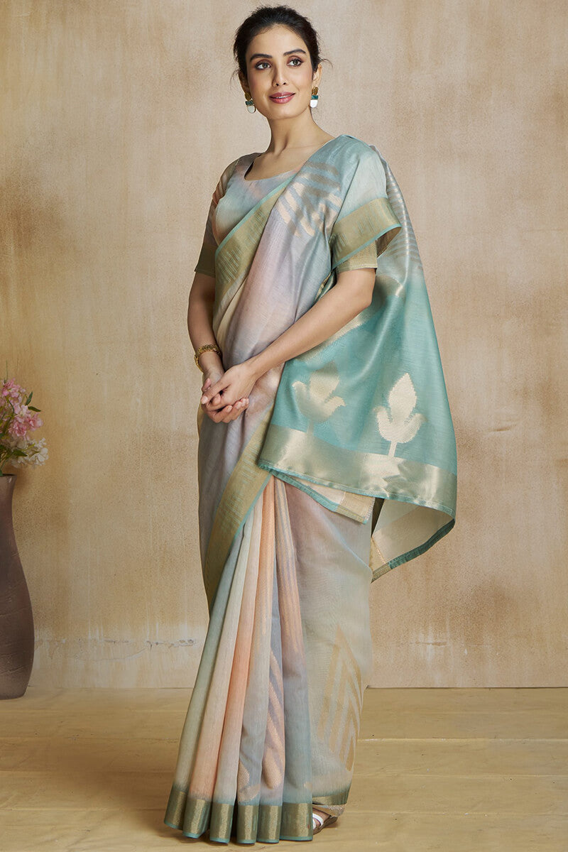 Dusty Grey Silk Saree with Digital Print