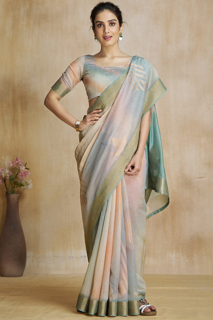 Dusty Grey Silk Saree with Digital Print