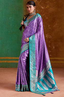 Dusty Lavender Banarasi Satin Silk Saree