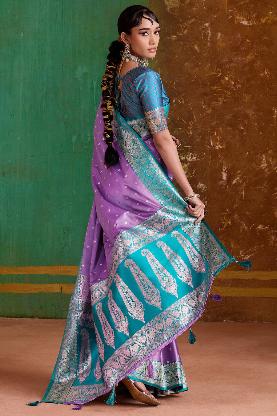 Dusty Lavender Banarasi Satin Silk Saree