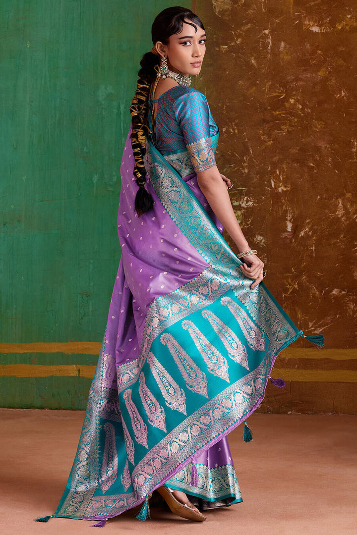 Dusty Lavender Banarasi Satin Silk Saree