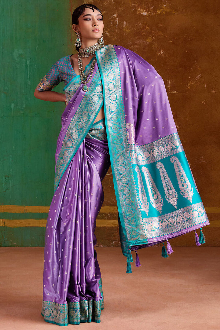 Dusty Lavender Banarasi Satin Silk Saree