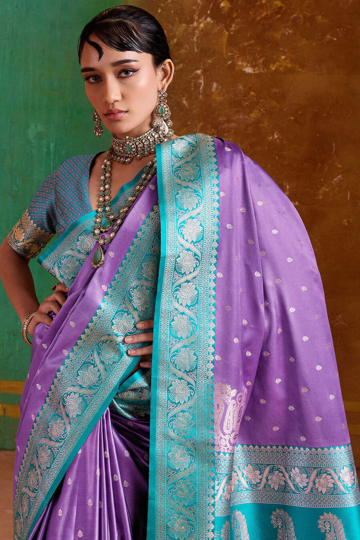 Dusty Lavender Banarasi Satin Silk Saree