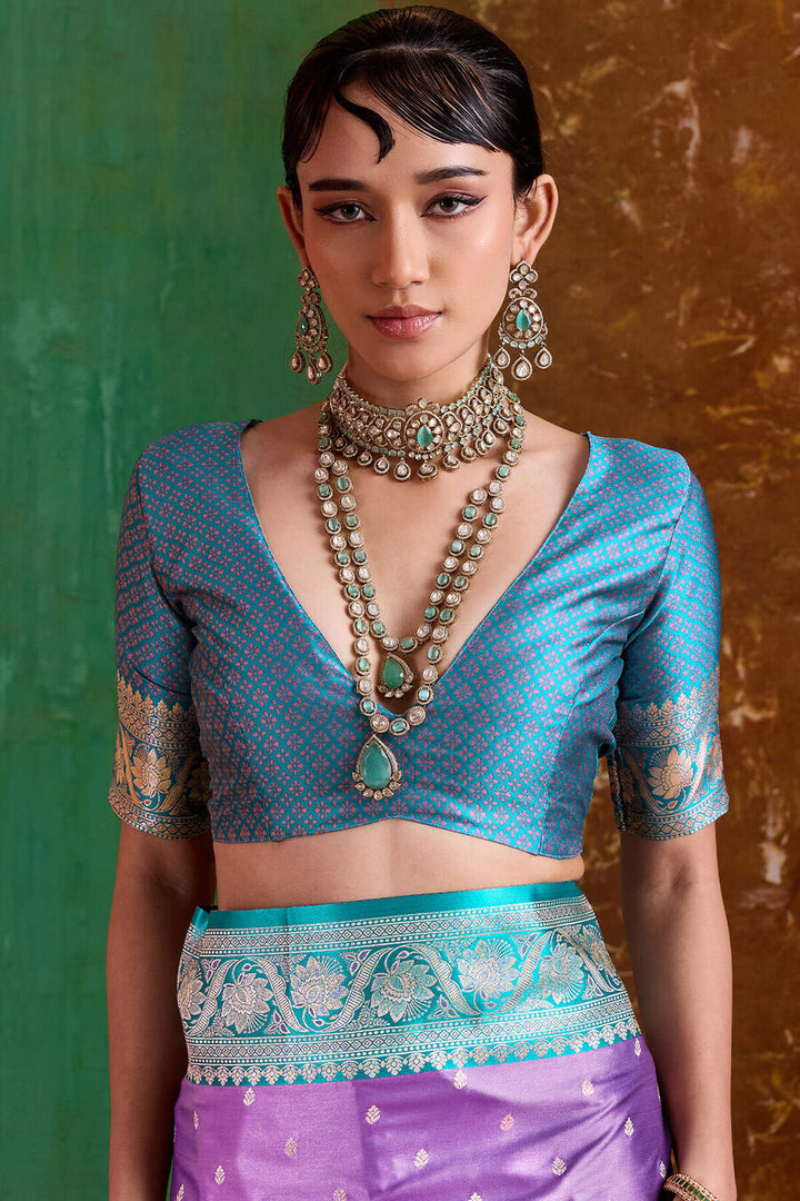 Dusty Lavender Banarasi Satin Silk Saree
