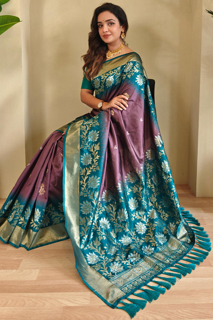 Dusty Lavender Banarasi Silk Saree with Designer Chaap Border