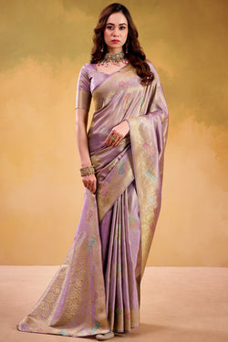Dusty Lavender Banarasi Tissue Silk Saree