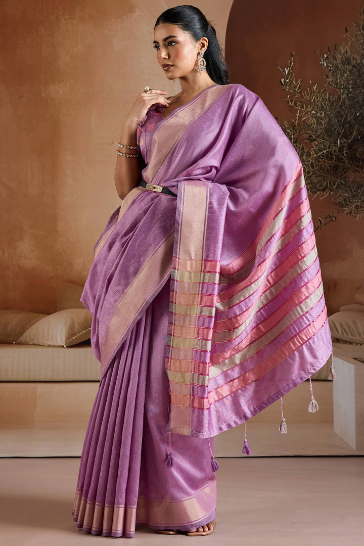 Dusty Lavender Bhagalpuri Silk Saree