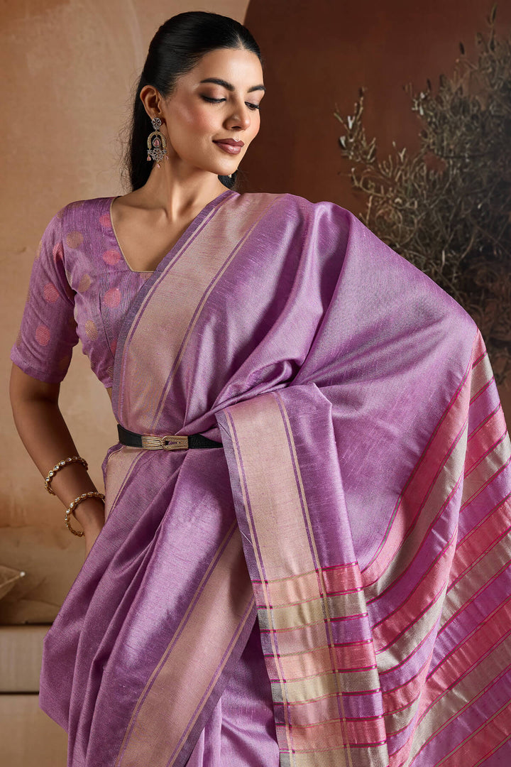 Dusty Lavender Bhagalpuri Silk Saree