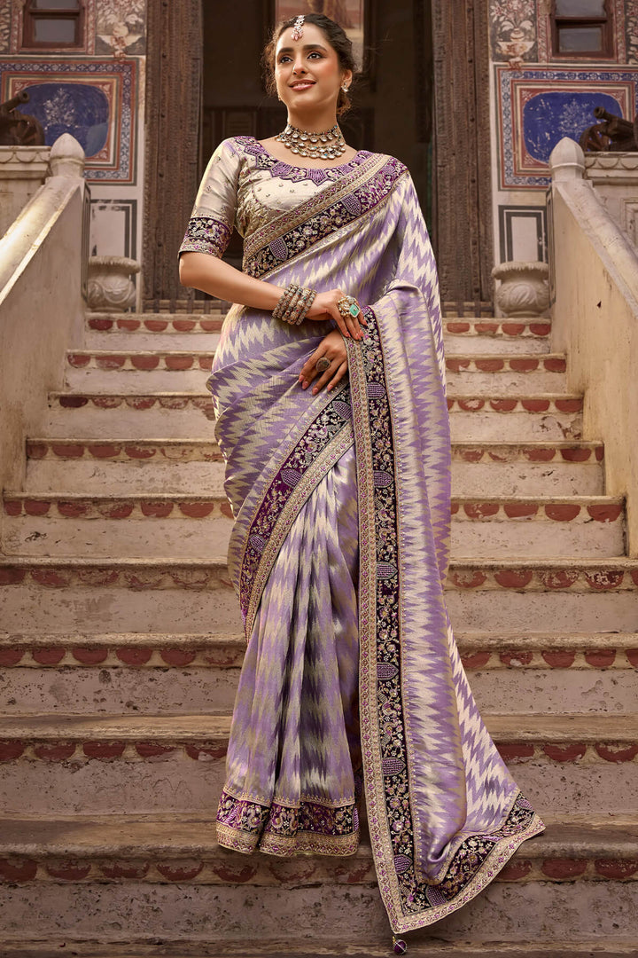 Dusty Lavender Hand Work Viscose Saree with Stiched Blouse