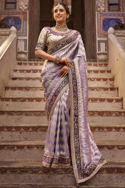 Dusty Lavender Hand Work Viscose Saree with Stiched Blouse