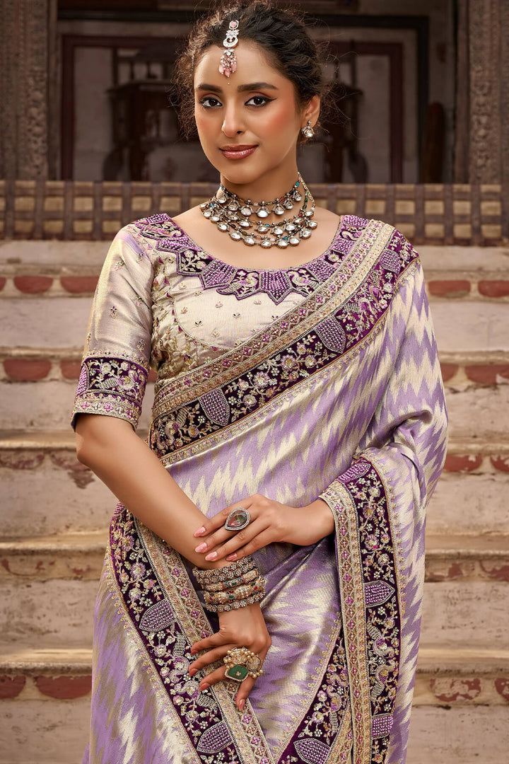 Dusty Lavender Hand Work Viscose Saree with Stiched Blouse