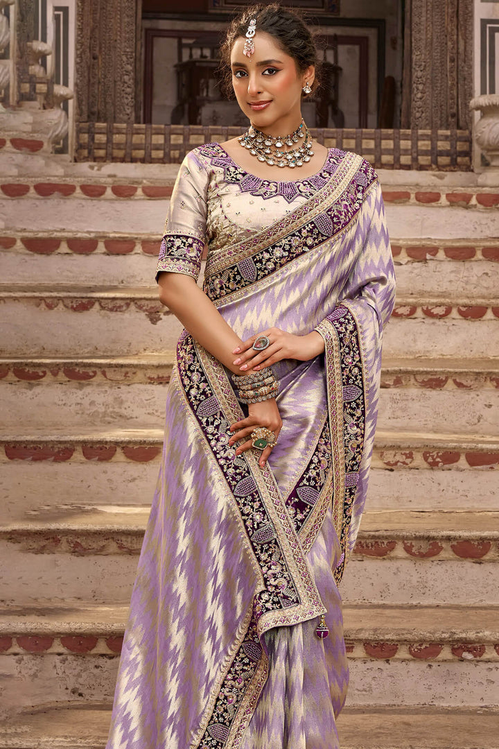 Dusty Lavender Hand Work Viscose Saree with Stiched Blouse