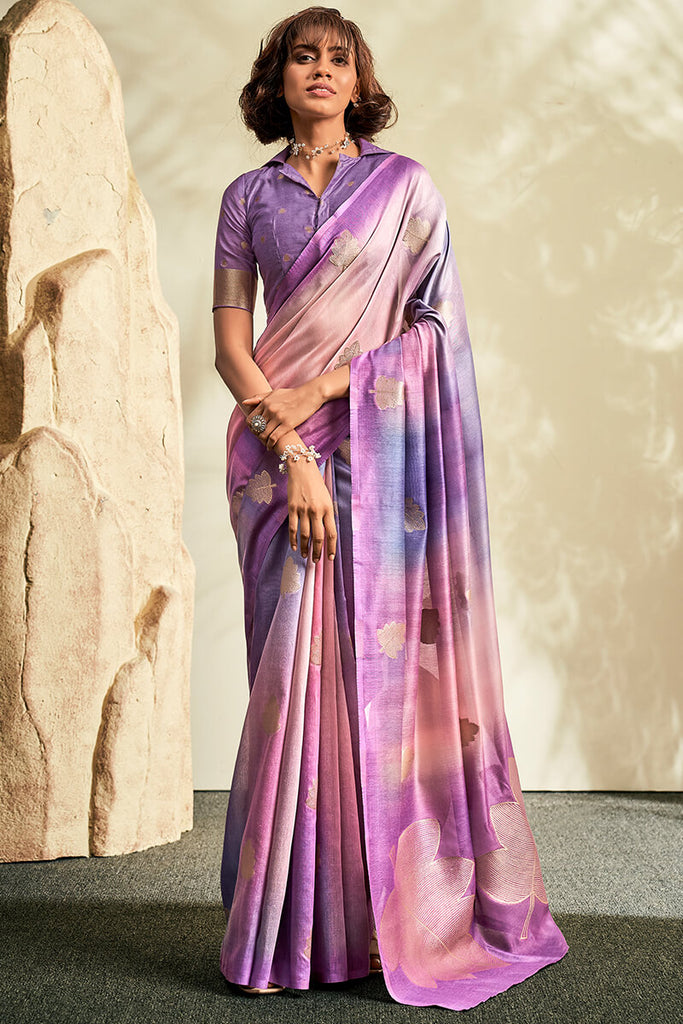 Dusty Lavender Handloom Banarasi Silk Saree