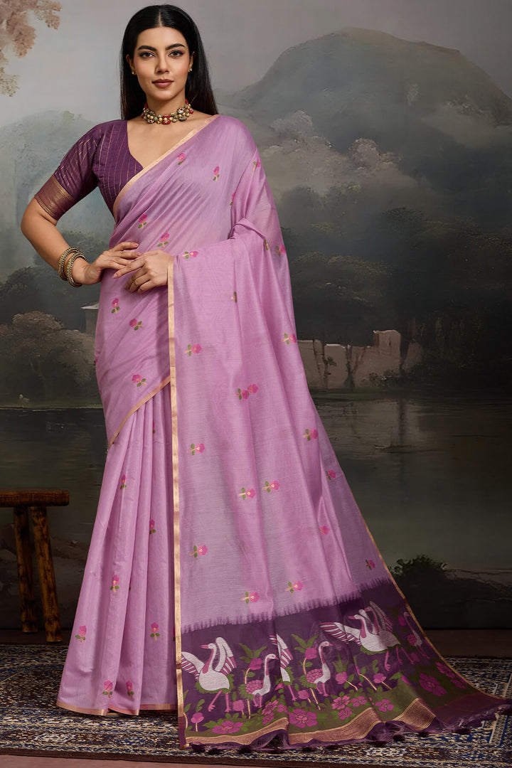 Dusty Lavender Handloom Spun Cotton Saree