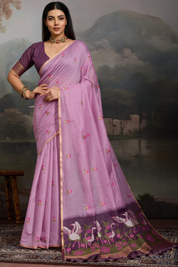 Dusty Lavender Handloom Spun Cotton Saree
