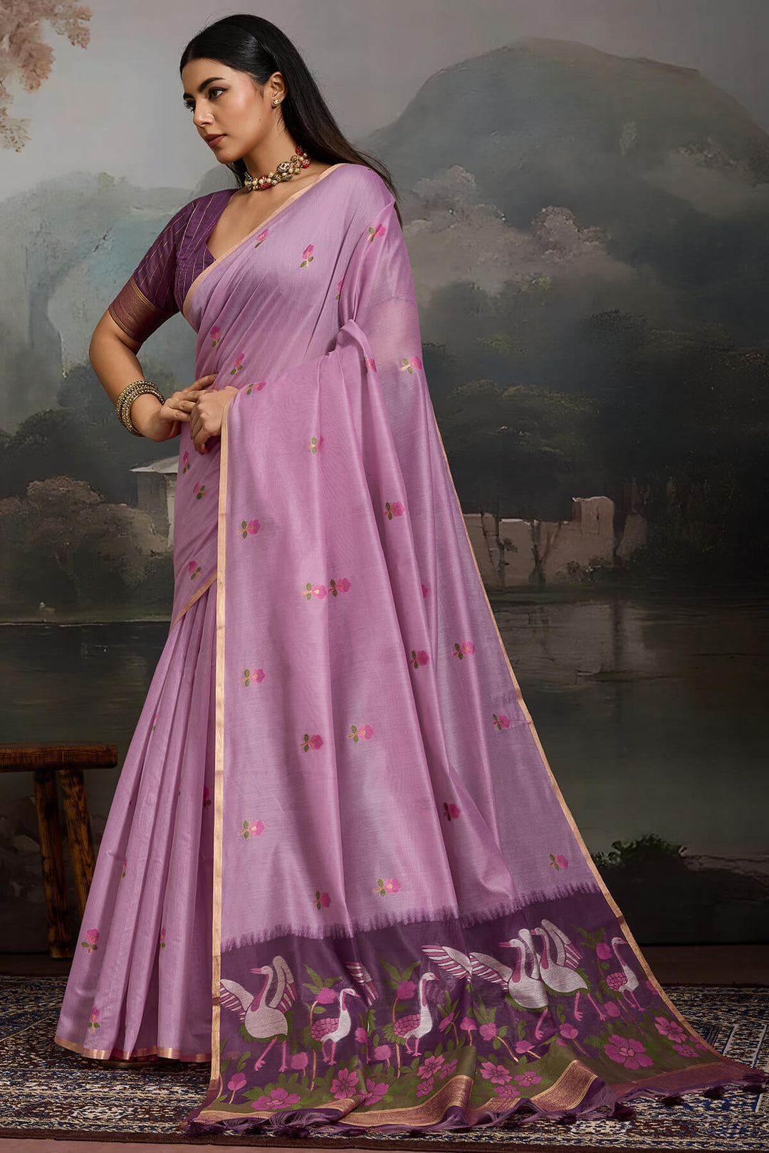 Dusty Lavender Handloom Spun Cotton Saree