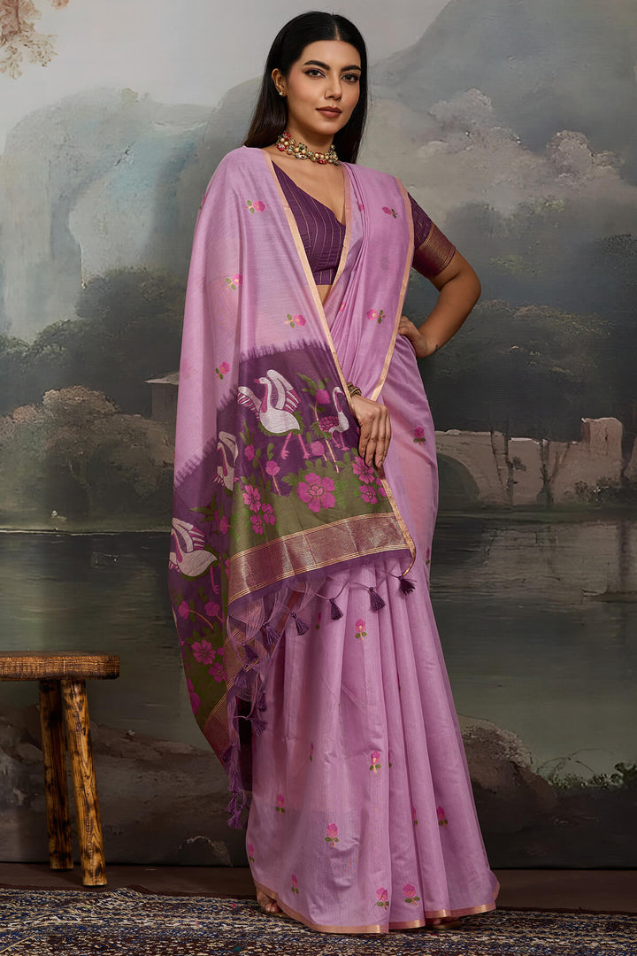 Dusty Lavender Handloom Spun Cotton Saree