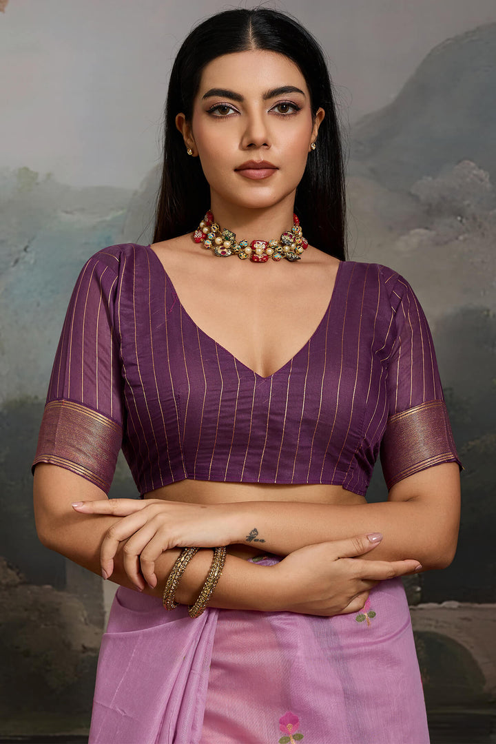 Dusty Lavender Handloom Spun Cotton Saree