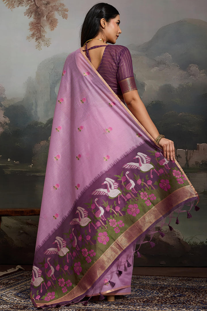 Dusty Lavender Handloom Spun Cotton Saree