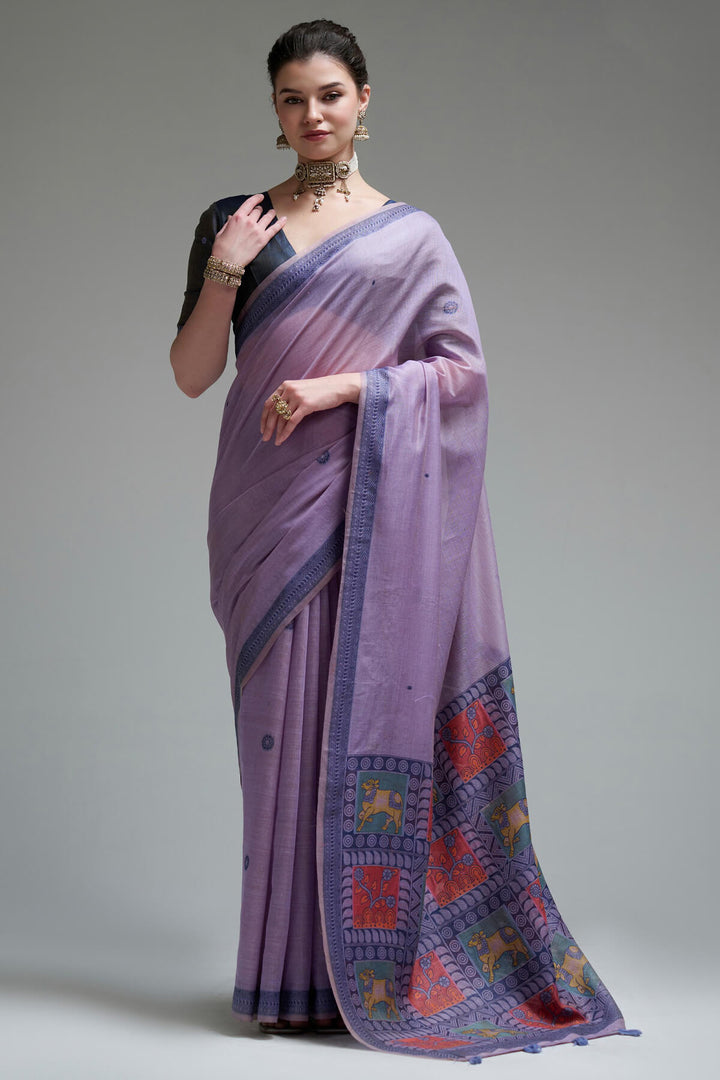 Dusty Lavender Jamdani Cotton Silk Saree