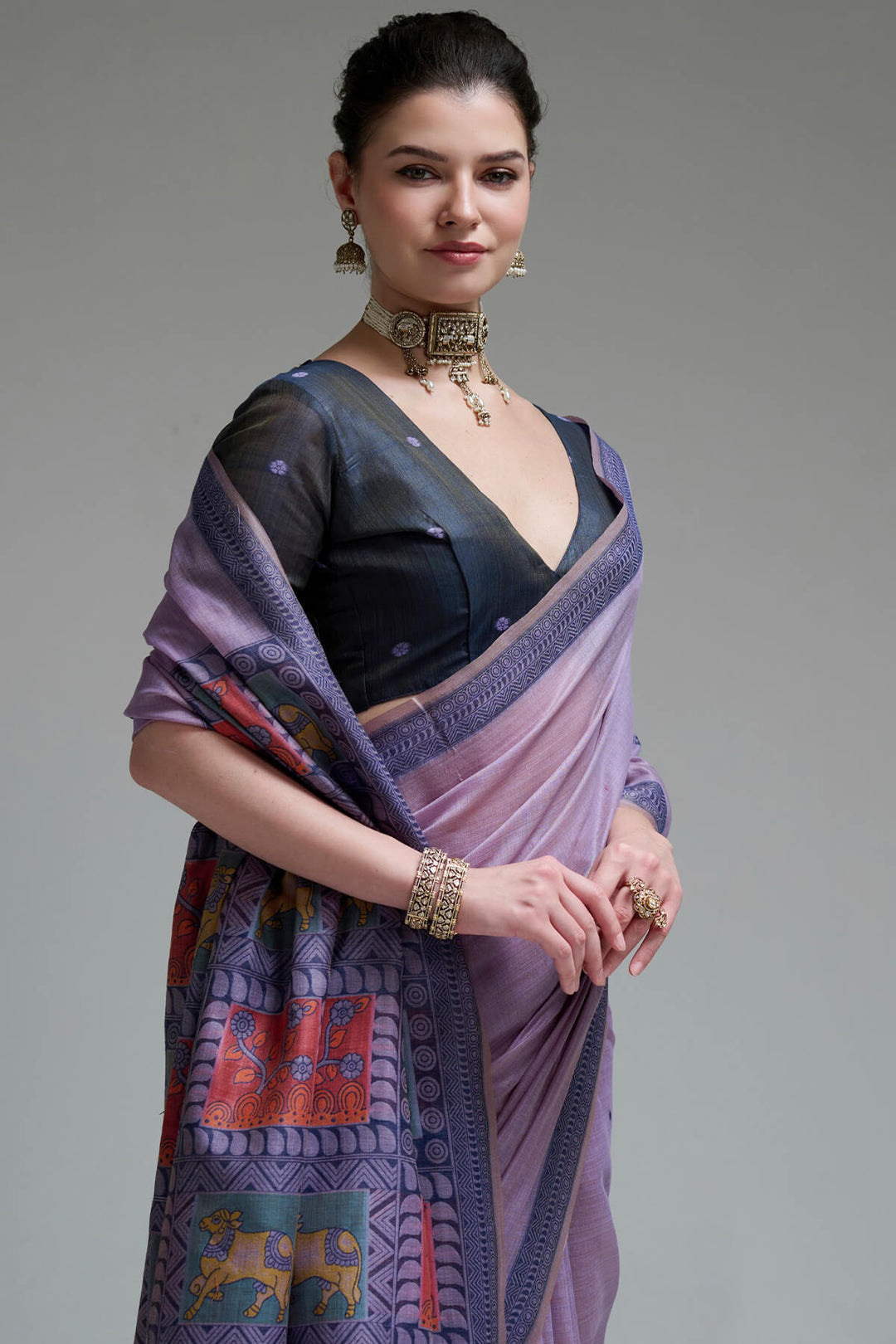 Dusty Lavender Jamdani Cotton Silk Saree