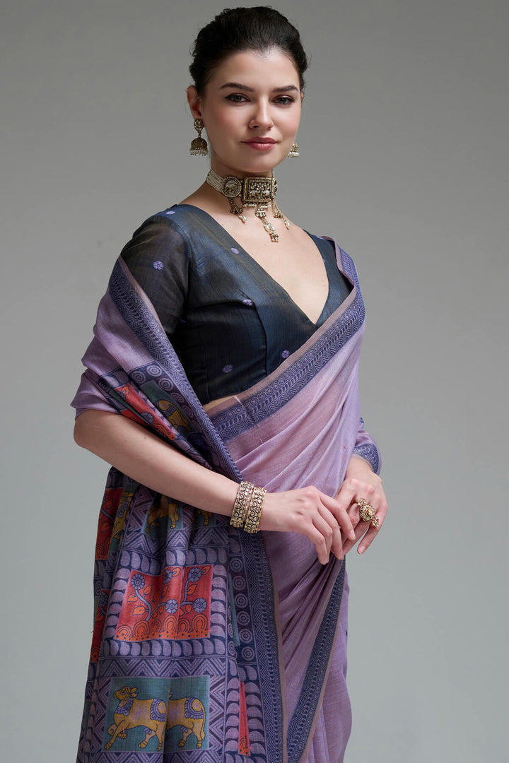 Dusty Lavender Jamdani Cotton Silk Saree