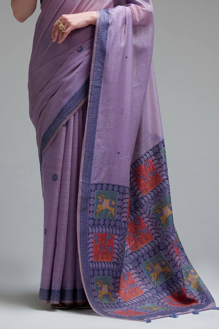 Dusty Lavender Jamdani Cotton Silk Saree