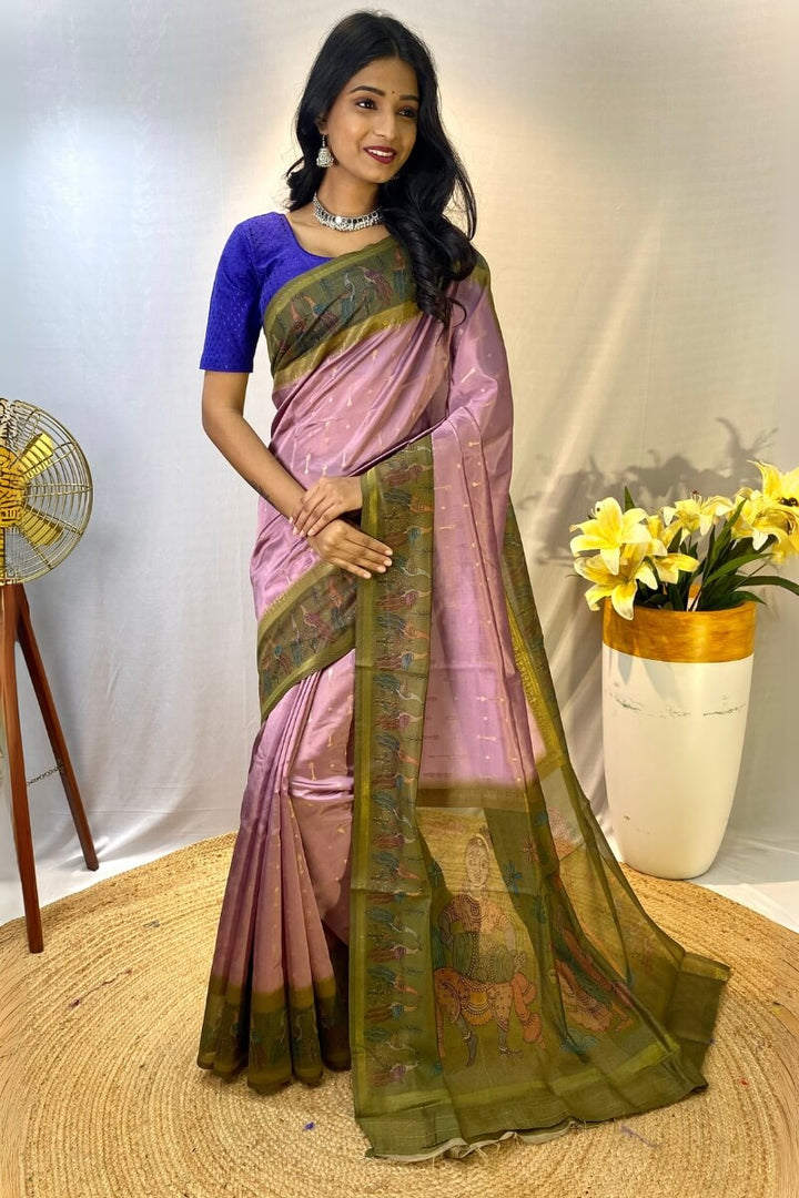 Dusty Lavender Printed Soft Chanderi Silk Saree