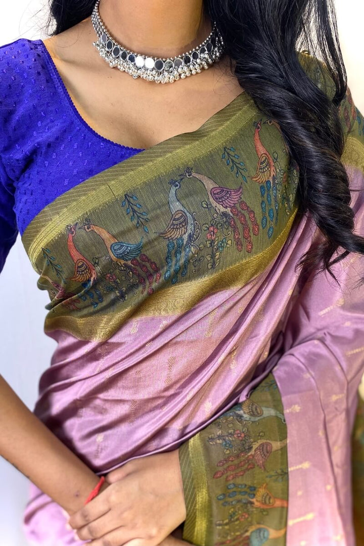 Dusty Lavender Printed Soft Chanderi Silk Saree