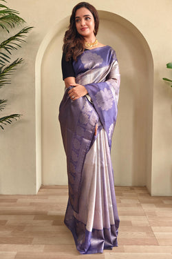 Dusty Lavender Silver Zari Woven Printed Silk Saree