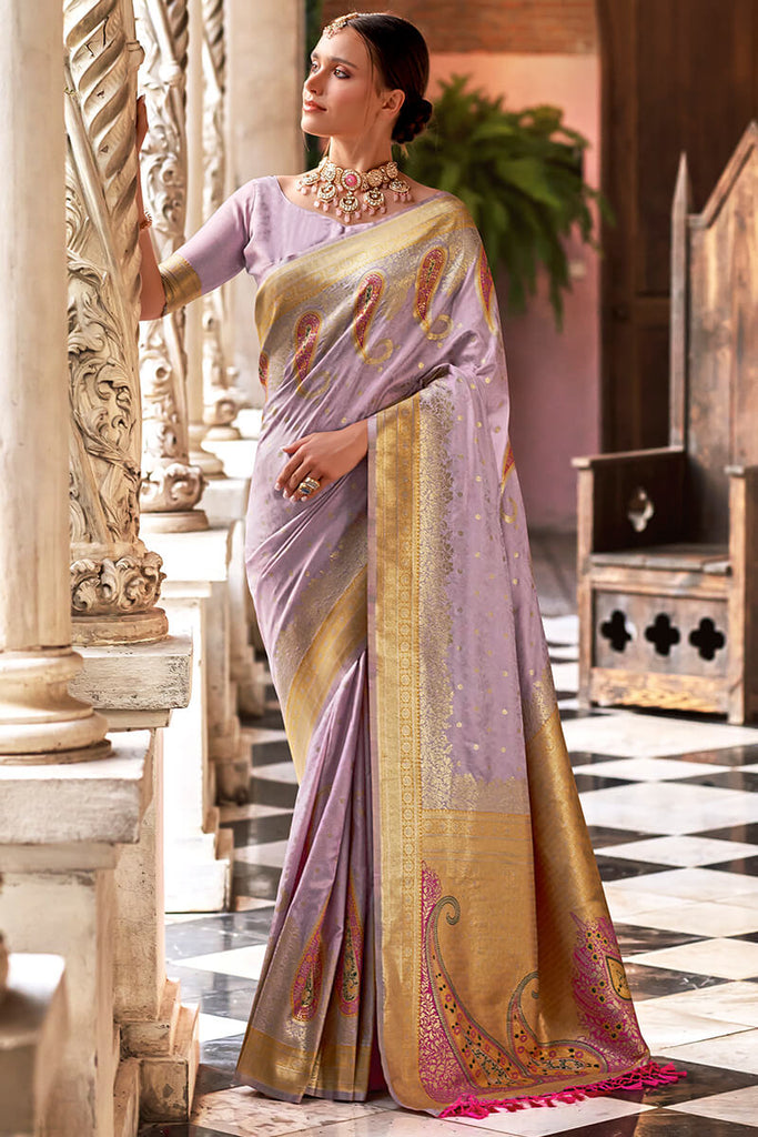 Dusty Lavender Soft Banarasi Silk Saree