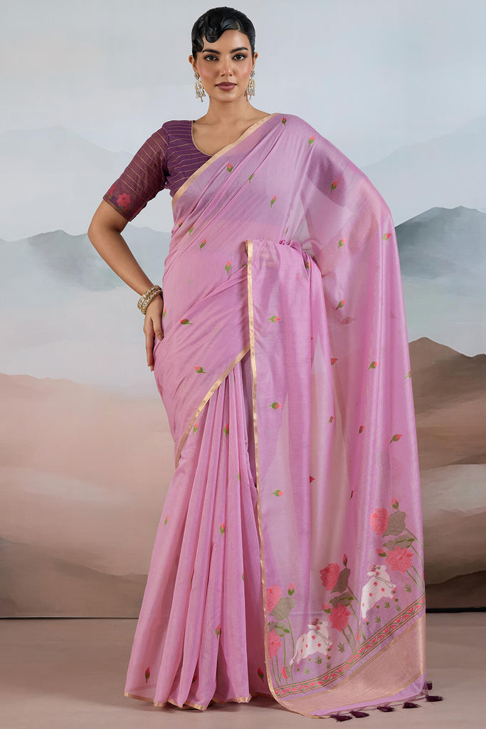 Dusty Lavender Woven Spun Cotton Saree