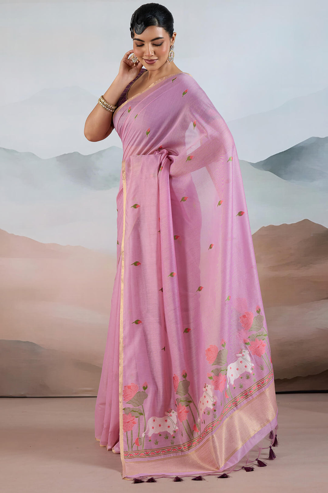 Dusty Lavender Woven Spun Cotton Saree