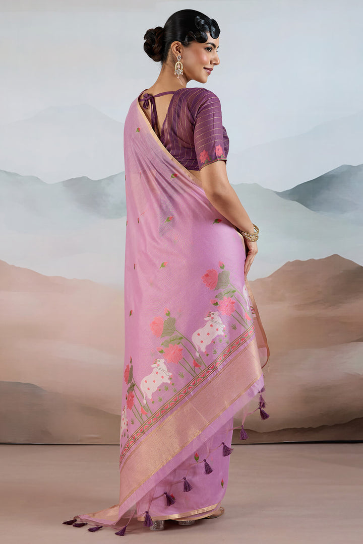 Dusty Lavender Woven Spun Cotton Saree