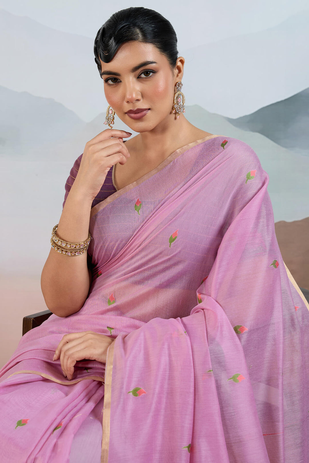 Dusty Lavender Woven Spun Cotton Saree
