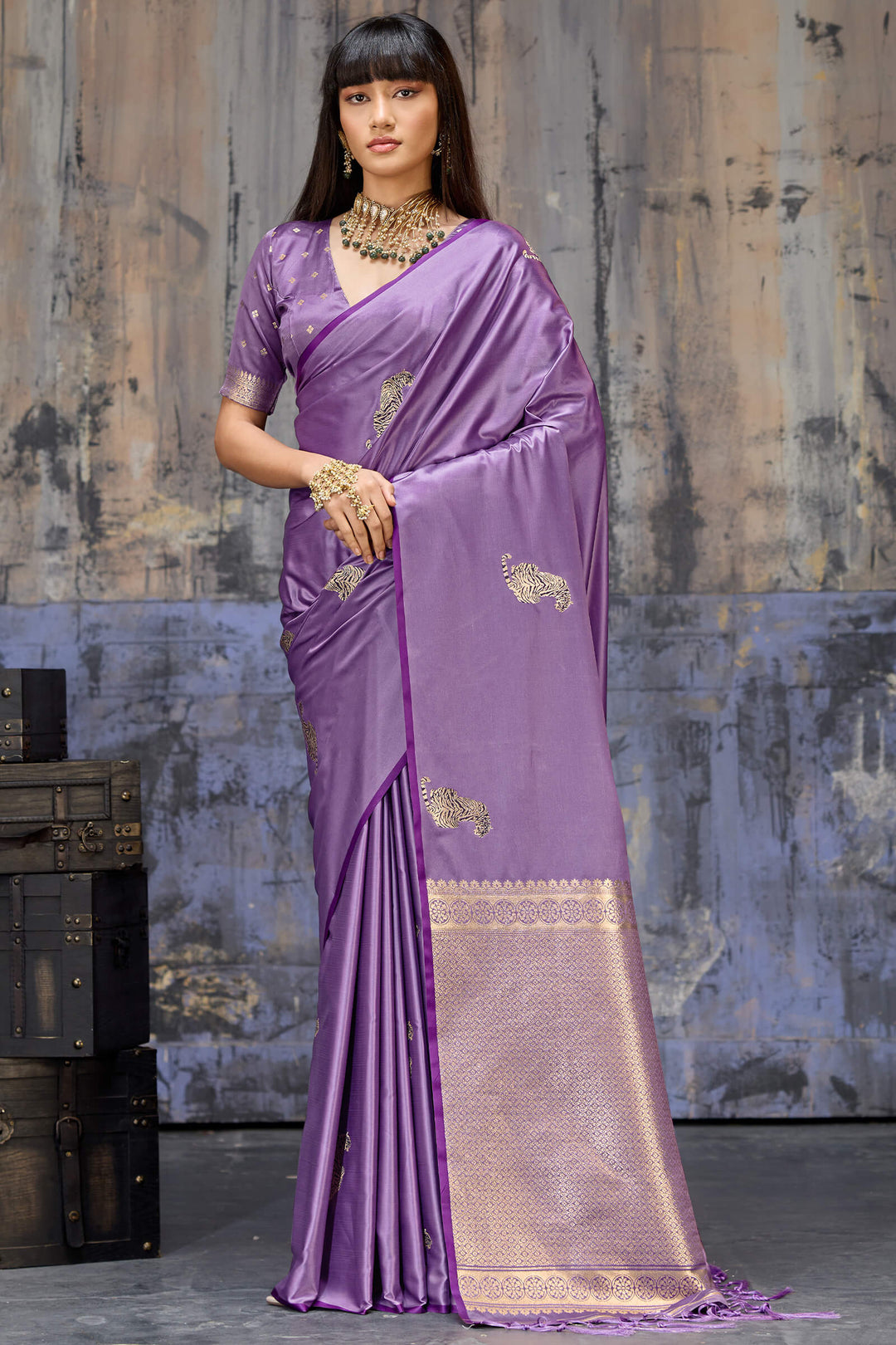 Dusty Lavender Zari woven Banarasi Satin Silk Saree