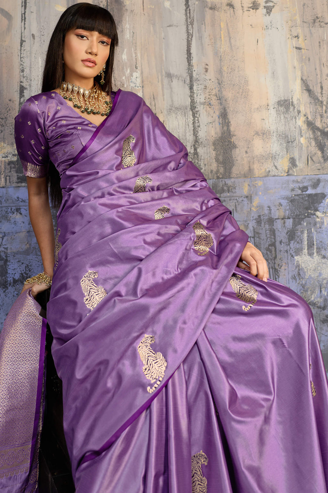 Dusty Lavender Zari woven Banarasi Satin Silk Saree