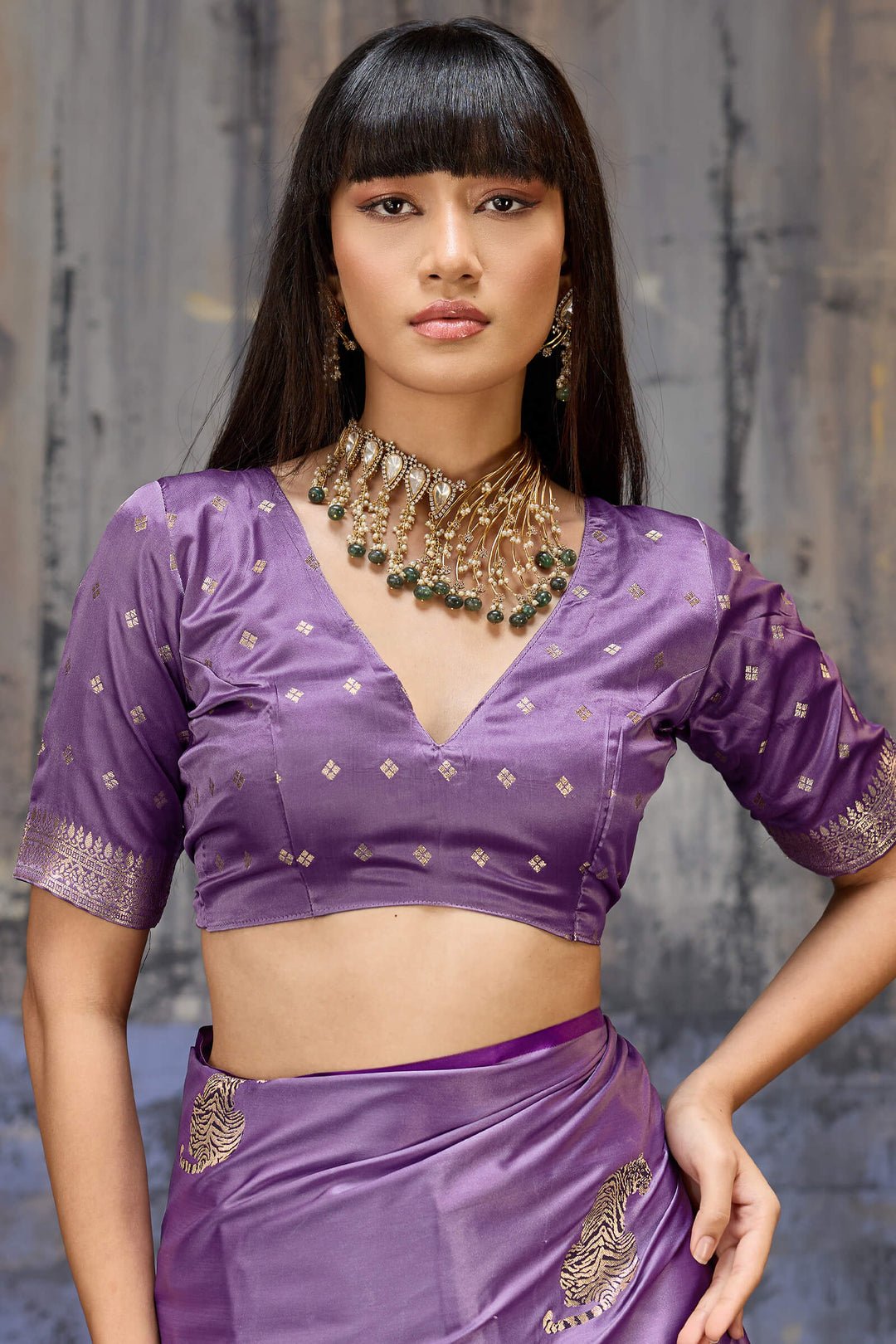 Dusty Lavender Zari woven Banarasi Satin Silk Saree
