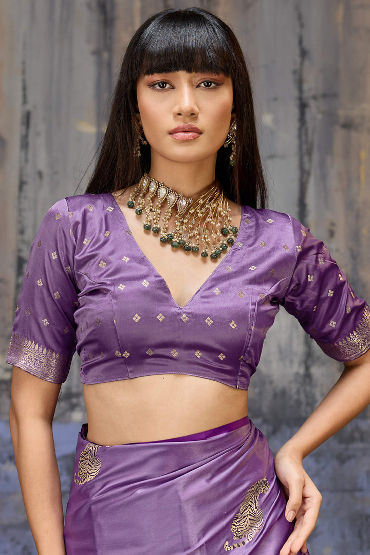 Dusty Lavender Zari woven Banarasi Satin Silk Saree