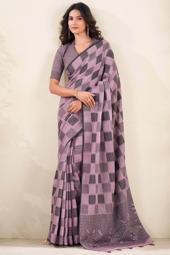 Dusty Lavender Zari Woven Linen Silk Saree