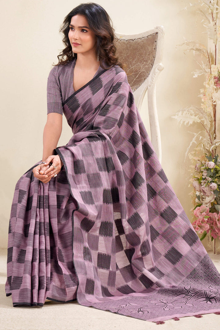 Dusty Lavender Zari Woven Linen Silk Saree