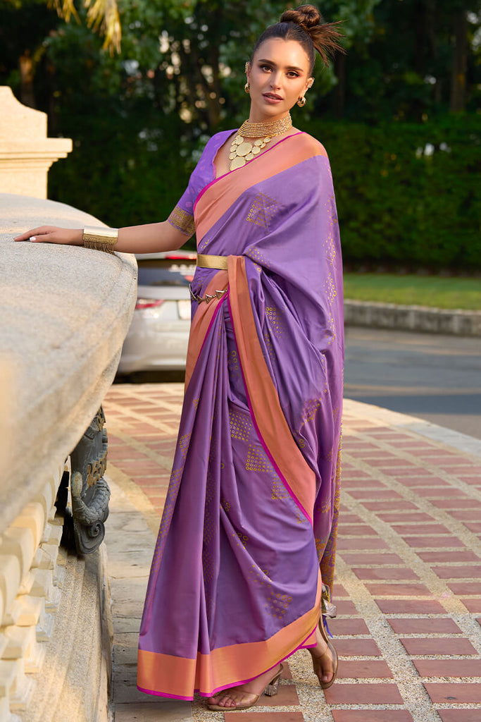 Dusty Lavender Zari Woven Soft Silk Saree