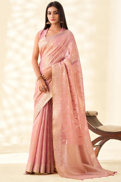 Dusty Pink Tissue Linen Silk Saree