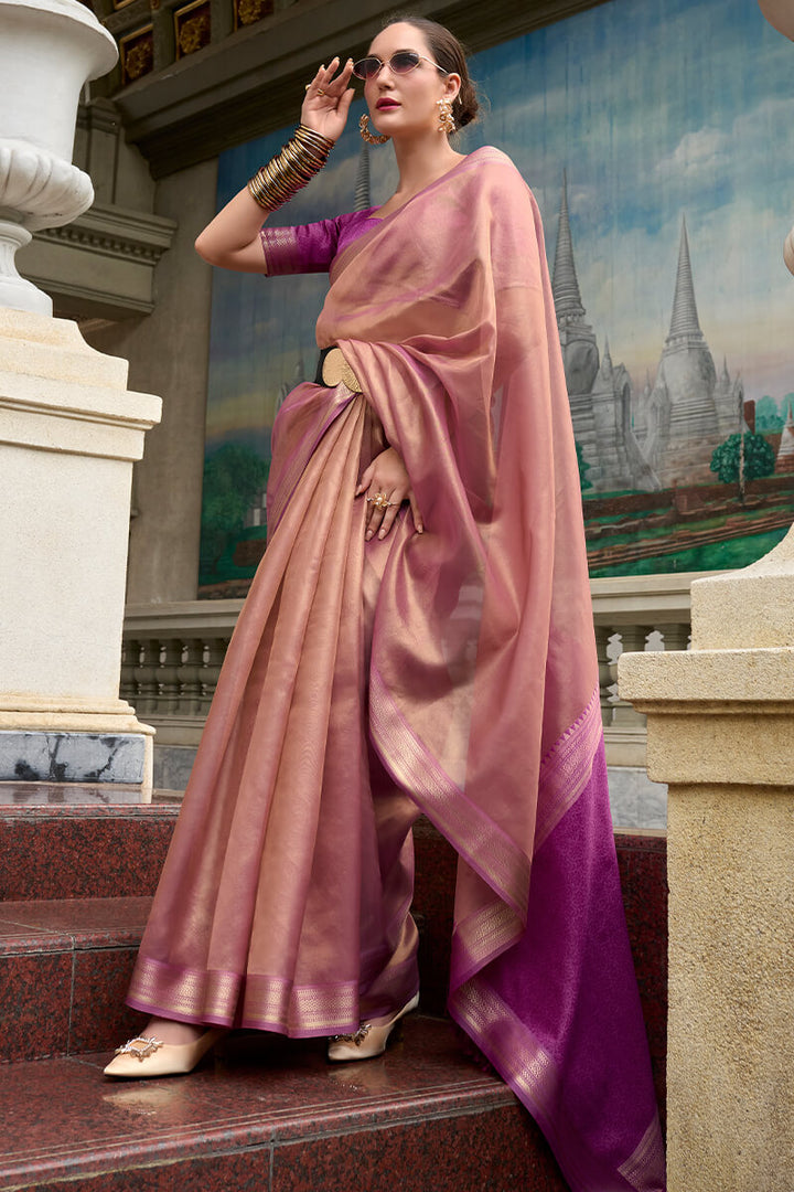 Dusty Pink Tissue Silk Saree