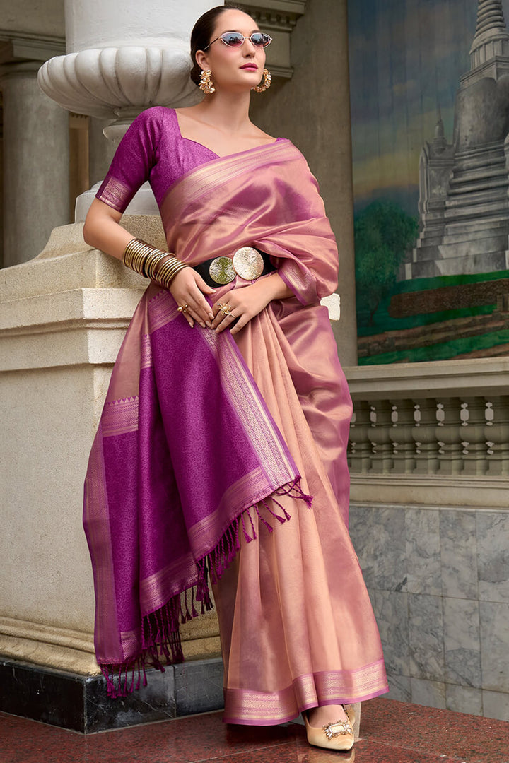 Dusty Pink Tissue Silk Saree