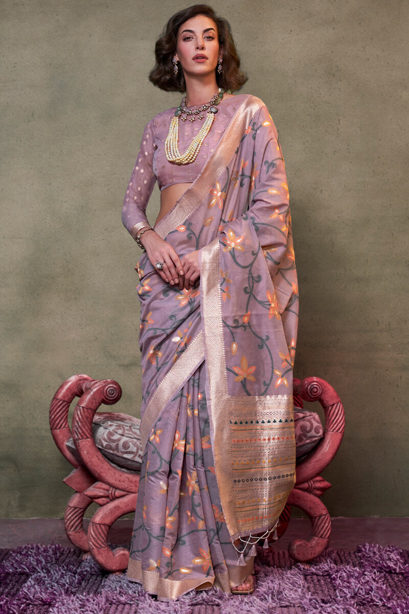 Dusty Purple Jamdani Handwoven Cotton Saree