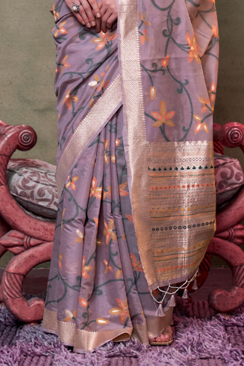 Dusty Purple Jamdani Handwoven Cotton Saree